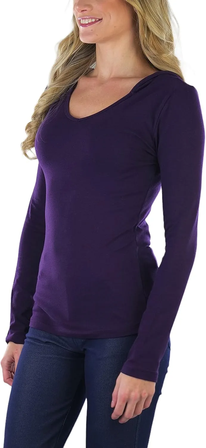ToBeInStyle Women's Cotton Long Sleeve V-Neck Raw Edge Relaxed Fit Hoodie