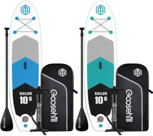 Two Sets of Inflatable Standing paddleboards 10 '6 "x 32" x 6 "Thick, SCE Material, Packed Inside Backpack, Including Pump Blue/Green