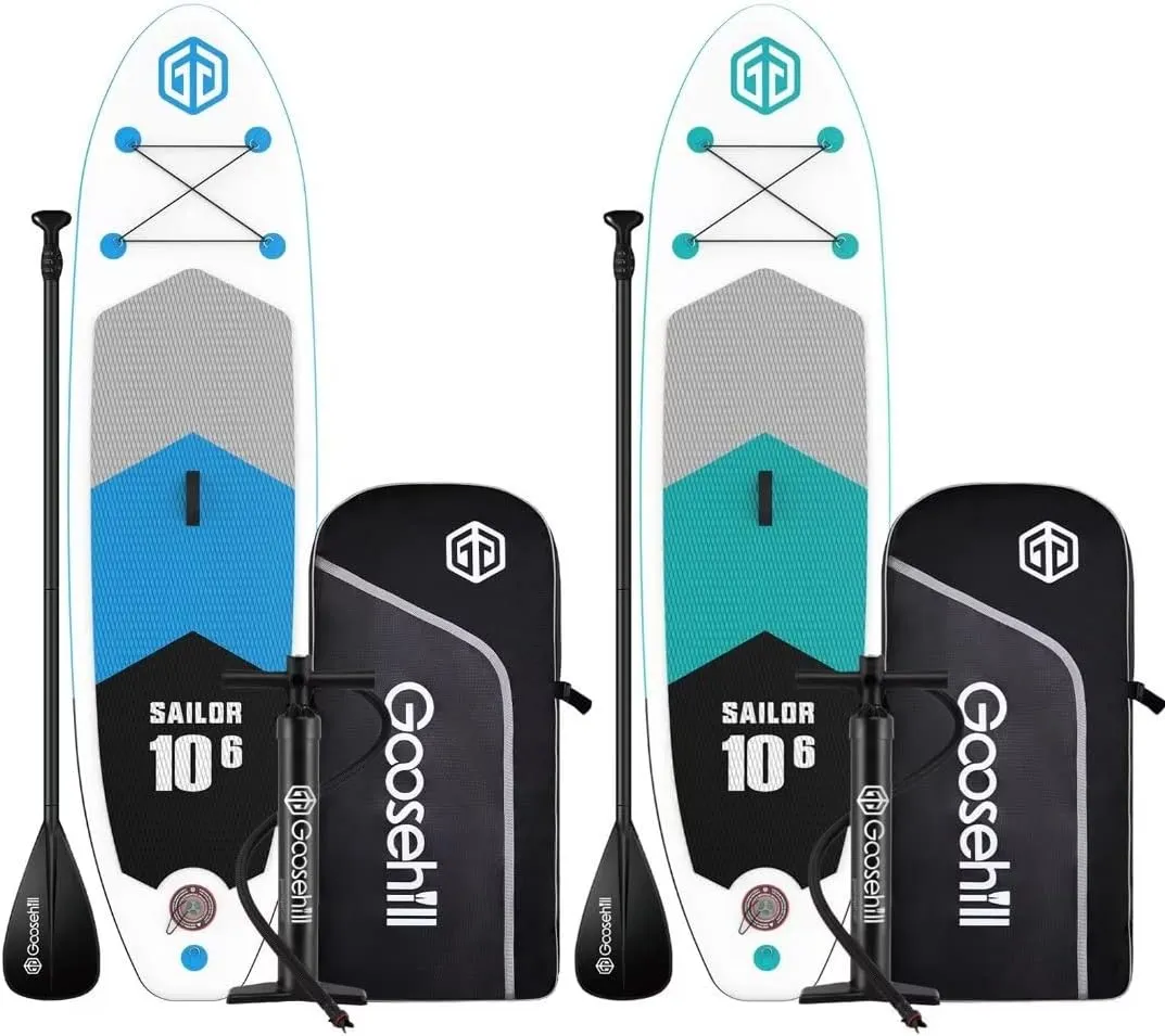 Two Sets of Inflatable Standing paddleboards 10 '6 "x 32" x 6 "Thick, SCE Material, Packed Inside Backpack, Including Pump Blue/Green