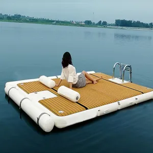 Water Inflatable Bed, Fishing Floating Platform, Inflatable Floating Raft, Yacht Floating Platform, Water Rest Table with Stainless Steel Ladder,2 * 6m/6.6 * 19.7ft