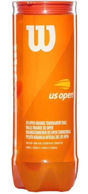 Wilson US Open Orange Tournament Tennis Balls 3 Ball Can (Stage 2) Age 9-10
