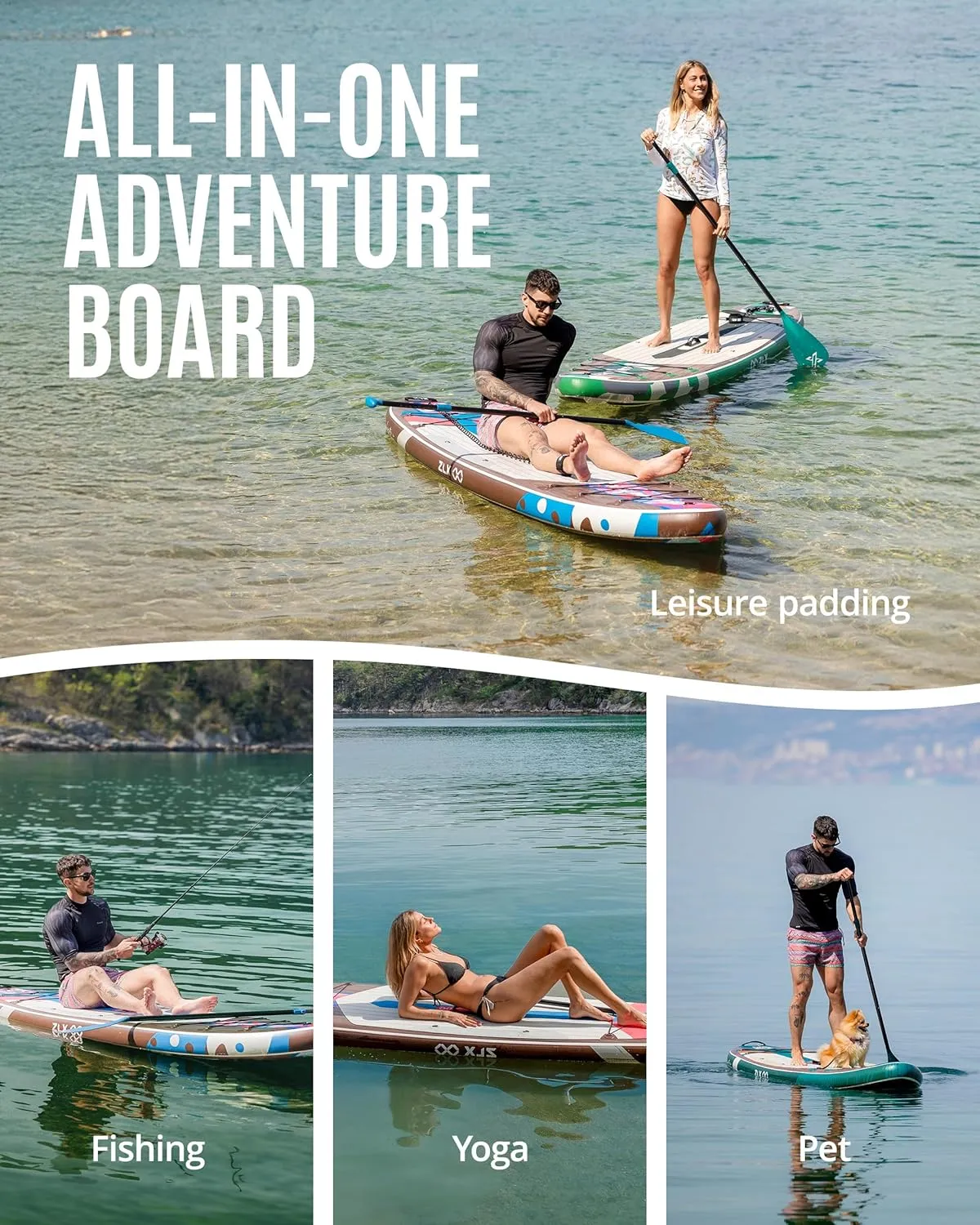 ZLX 10'6" Inflatable Stand Up Paddle Board, Extra Wide Stable Non-Slip Deck Pad, Unique Center Fin, Portable Paddleboard for Adults, Premium Blow Up Paddle Boards SUP for Beginners, All Skill Levels