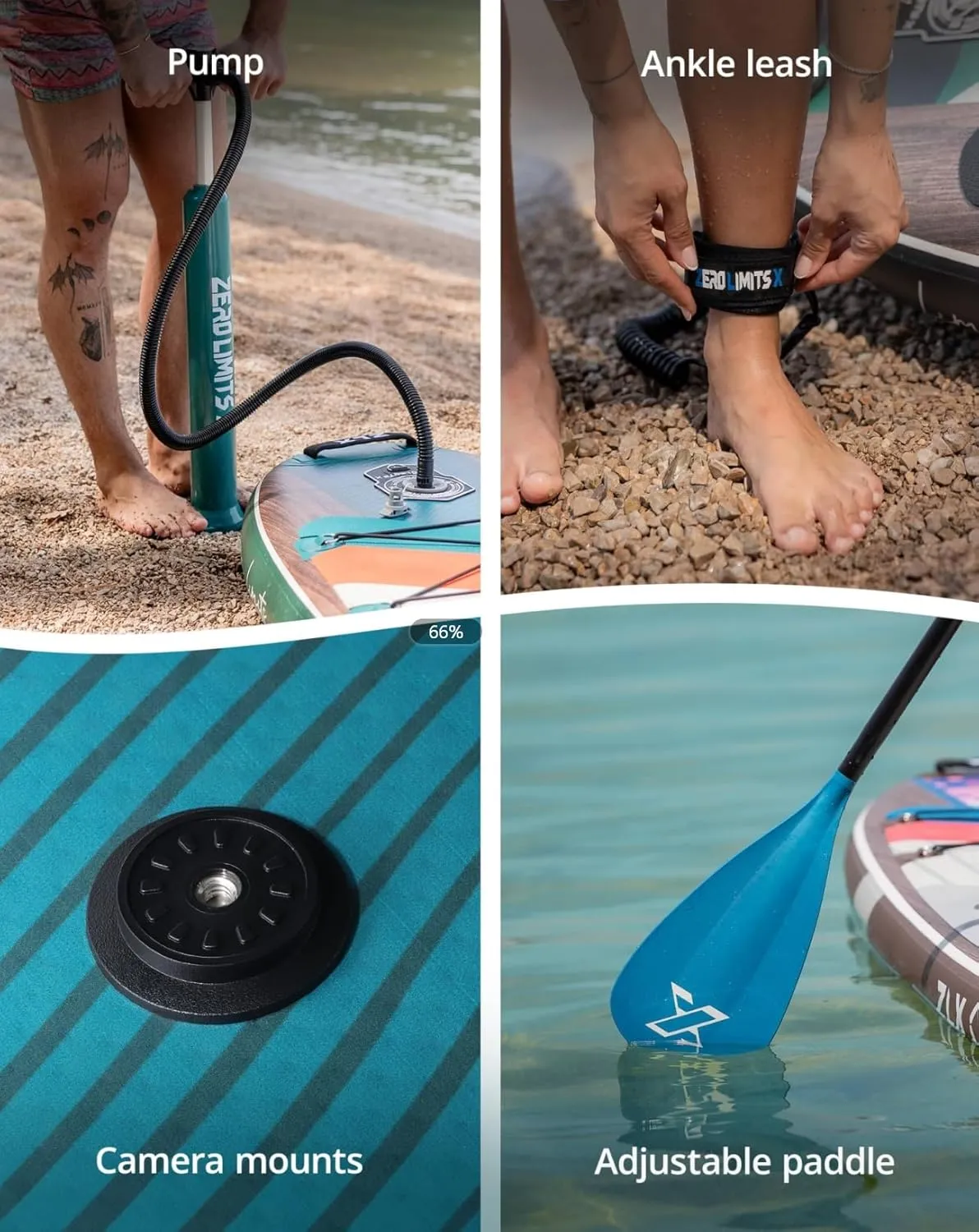 ZLX 10'6" Inflatable Stand Up Paddle Board, Extra Wide Stable Non-Slip Deck Pad, Unique Center Fin, Portable Paddleboard for Adults, Premium Blow Up Paddle Boards SUP for Beginners, All Skill Levels