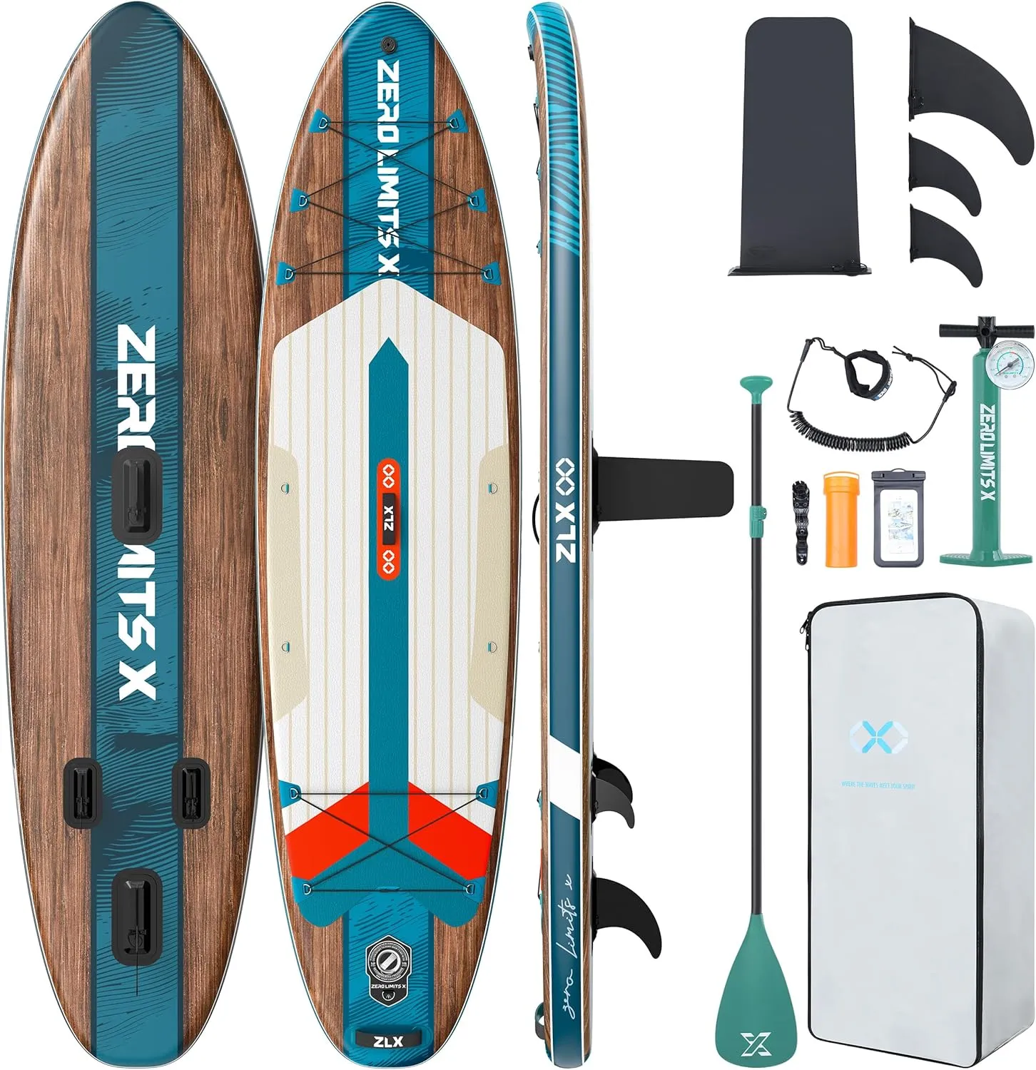 ZLX 10'6" Inflatable Stand Up Paddle Board, Extra Wide Stable Non-Slip Deck Pad, Unique Center Fin, Portable Paddleboard for Adults, Premium Blow Up Paddle Boards SUP for Beginners, All Skill Levels