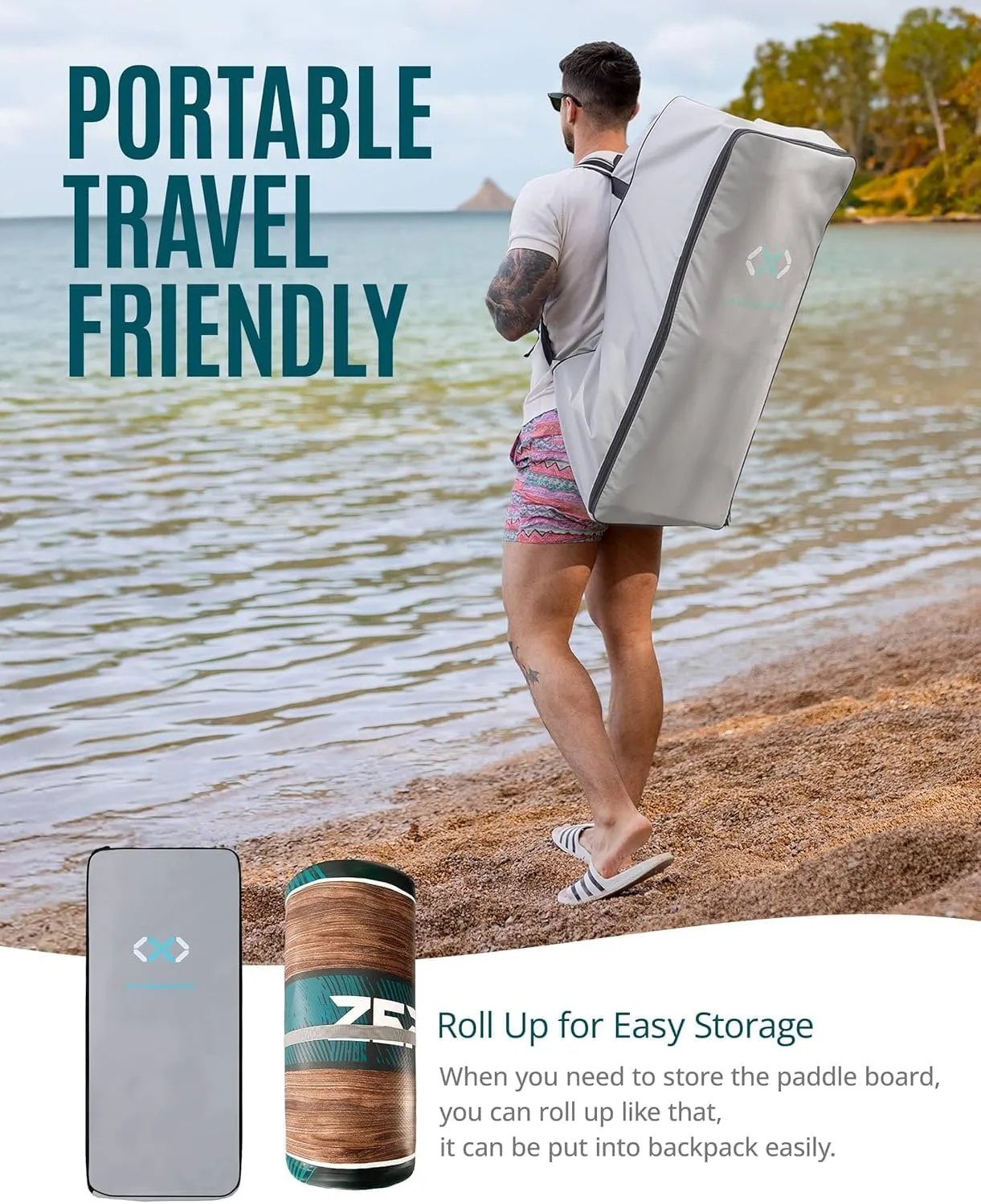 ZLX 10'6" Inflatable Stand Up Paddle Board, Extra Wide Stable Non-Slip Deck Pad, Unique Center Fin, Portable Paddleboard for Adults, Premium Blow Up Paddle Boards SUP for Beginners, All Skill Levels
